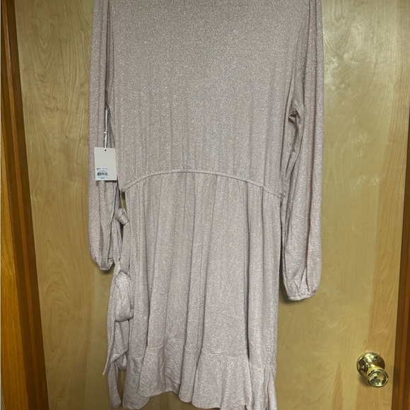 LC Lauren Conrad Pink Wrap Sundress with V-Neck and Ruffled Hem - Picture 4 of 4